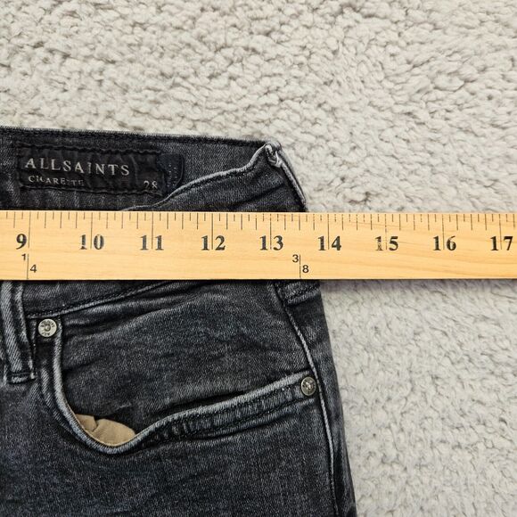 Allsaints Cigarette Jeans Womens‎ Size 28 Black Denim Skinny Button Fly - Picture 4 of 11